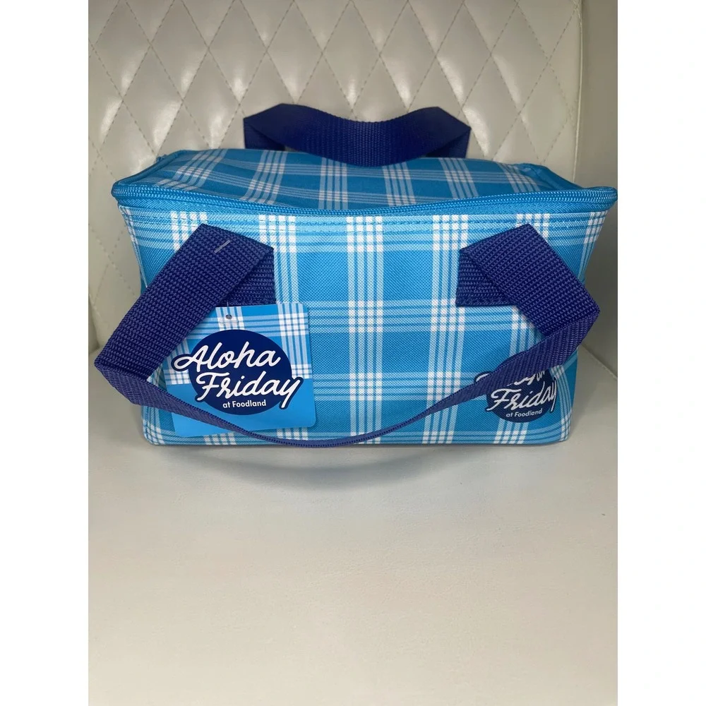 Aloha Friday at Foodland Blue Plaid Insulated Lunch Bag Cooler Tote NWT